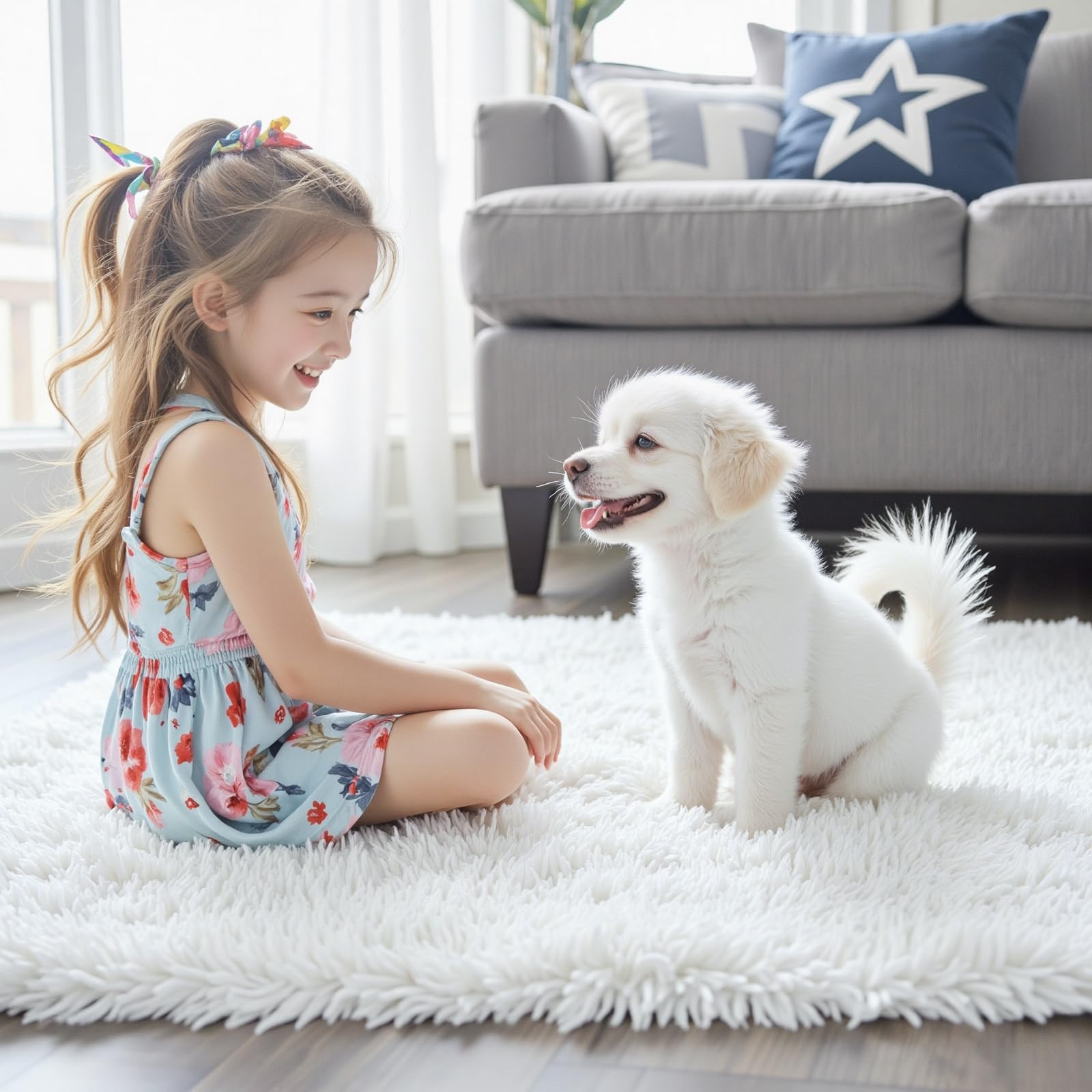 8x10 Area Rugs for Living Room,White Large Shaggy Carpet Plush Furry Rug
