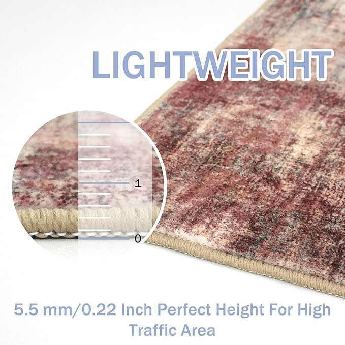 IOHOUZE Abstract Area Rugs 9x12 Ft Washable Large Rugs for Living Room, Non Slip Dining Room Rug, Printed Faux Wool Rugs for Bedroom, Floor Carpet for Office Nursery Playroom, Red/Multi
