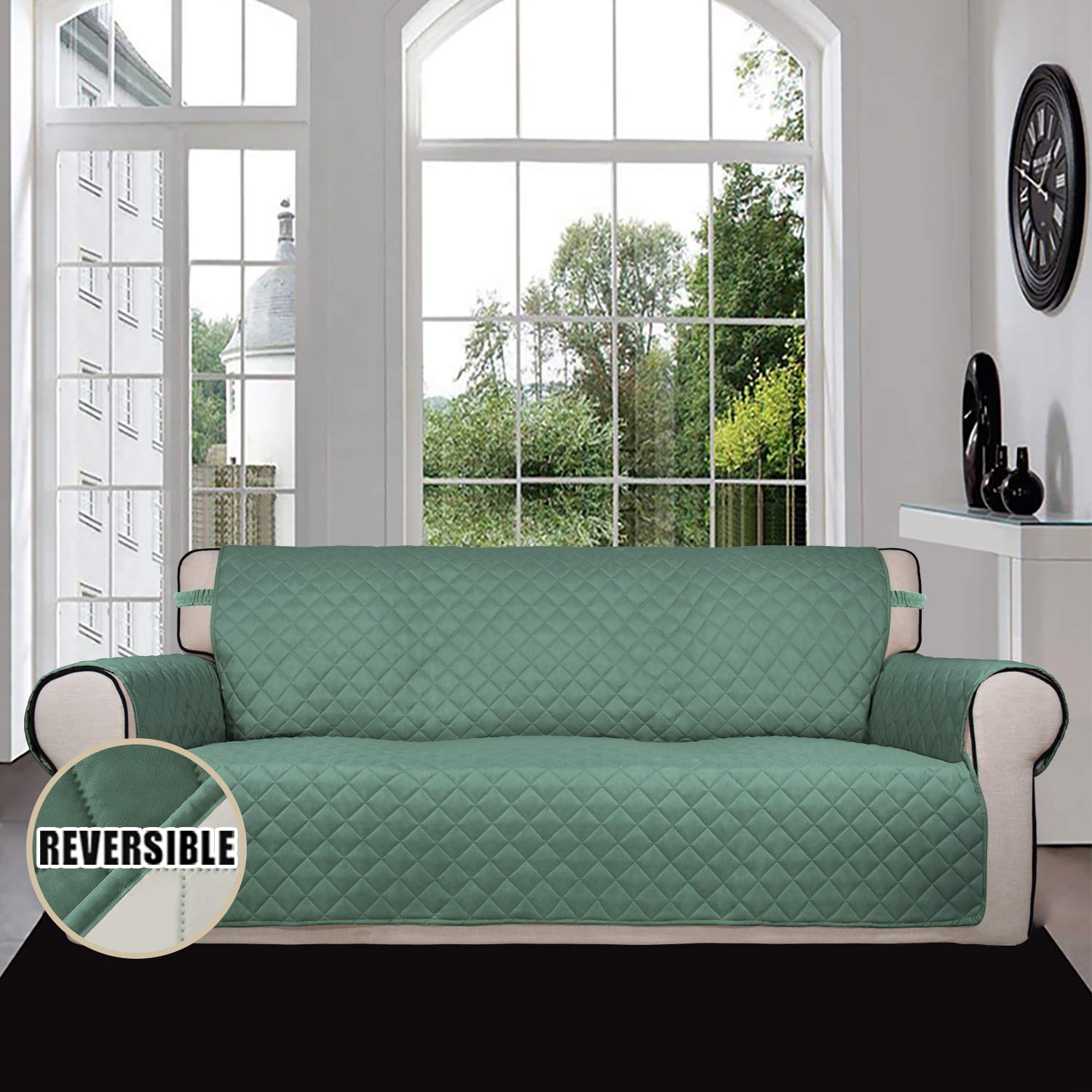 Easy-Going Reversible Couch Cover, 4 Seater Sofa, XX-Large Sofa, Cyan/Ivory