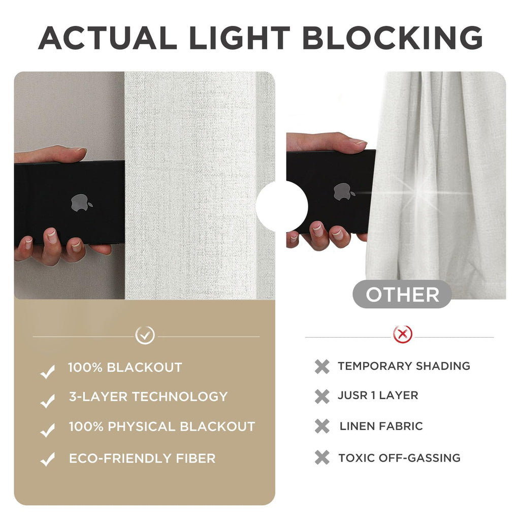 Joydeco Linen Blackout Curtains for Bedroom - 100% Light Blocking 1 Panels, White Drapes 100" W x 84" L, Thermal Insulated Room Darkening Curtains for Living Room, Rod Pocket & Back Tabs