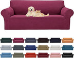 Cupuamon 2026 New Stretch Sofa Slipcovers Couch Cover for 3 Cushion Furniture Protector Sofa Covers with Elastic Bottom Jacquard Fabric Small Checks for Pets, Kids -Sofa, Wine
