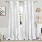 Nanspring White Linen Curtains for Living Room 101 Inches Long Extra Long Back Tab Curtains Farmhouse Light Filtering Semi Sheer Linen Drapes Ceiling to Floor for Large Window 2 Panels Set 52x101