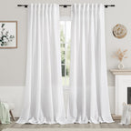 Nanspring Extra Long White Curtain 102 inches Long 2 Panels Set for Living Room Back Tab Modern Farmhouse Decor Cotton Textured Off White Sheer Linen Curtains 102 inch Length for Large Window