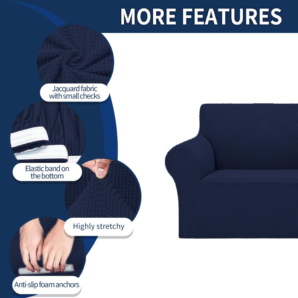 Cupuamon 2026 New Stretch Chair Sofa Slipcovers Couch Cover for 1 Seater Furniture Protector Sofa Covers with Elastic Bottom Jacquard Fabric Small Checks for Pets, Kids - Navy
