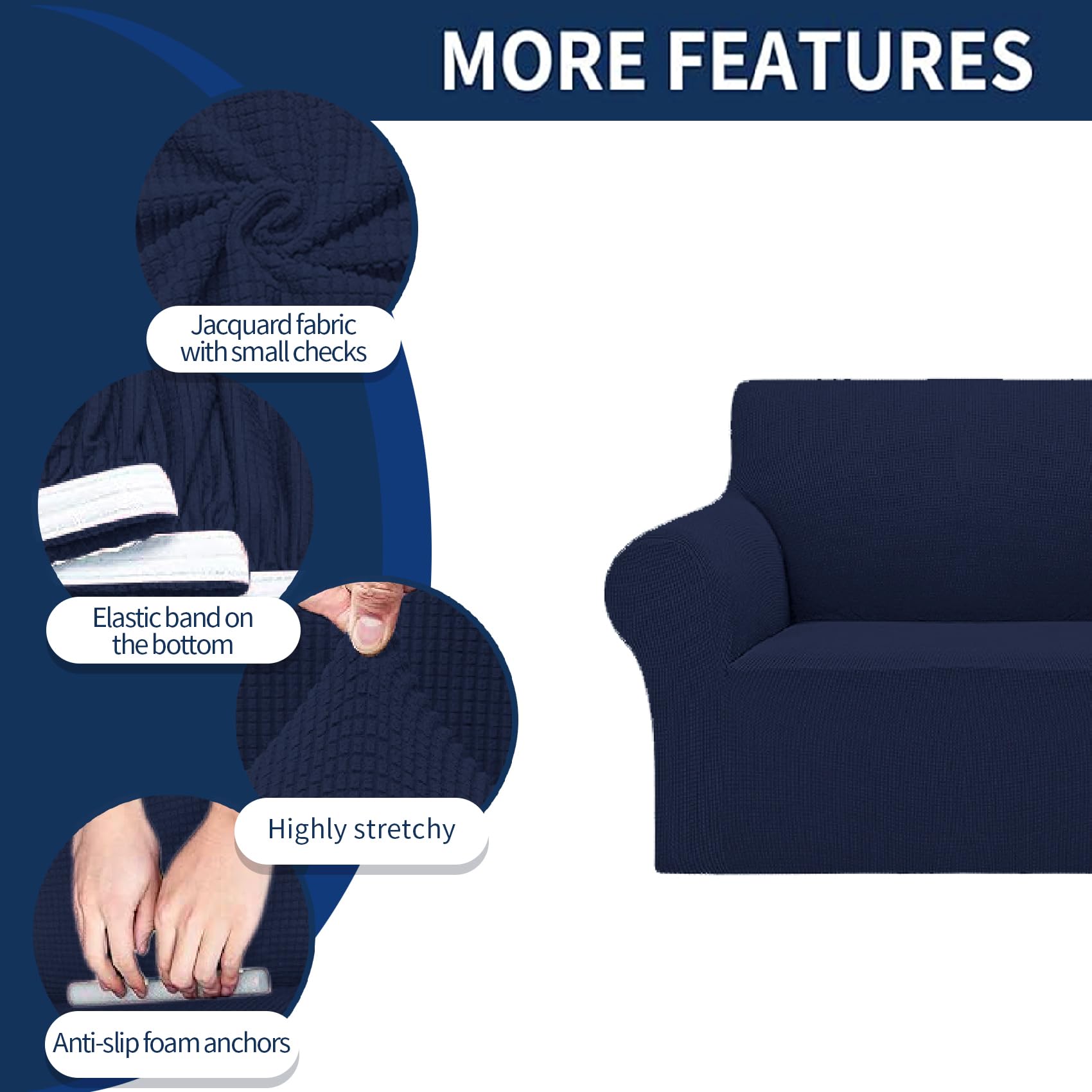 Cupuamon 2026 New Stretch Chair Sofa Slipcovers Couch Cover for 1 Seater Furniture Protector Sofa Covers with Elastic Bottom Jacquard Fabric Small Checks for Pets, Kids - Navy