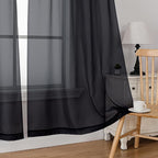 Simplebrand Black Sheer Kitchen Cafe Curtains - 36X36 Inch, 2 Paneled Tier Curtain Rod Pocket Sheers for Bathrooms, Small Windows