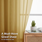 OVZME Gold Sheer Curtains 54 Inches Long 2 Panels - Soft Light Filtering Window Sheer Panels for Living Room/Bedroom, Top Dual Rod Pocket, 1 Pair, Each 42Wx54L Inches