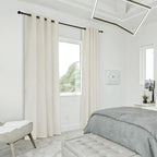 NICETOWN Linen Flax Semi Sheer Curtains 94" Length, Grommet Window Treatments Privacy Added with Light Penetration Vertical Drapes for Loft/Home Office, Natural, W55 x L94, 2 Panels