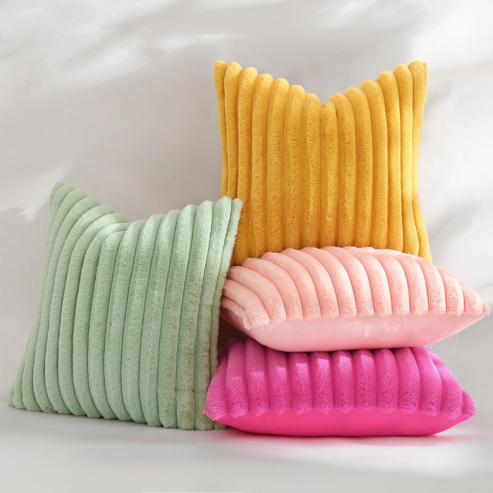decorUhome Fall Faux Fur Throw Pillow Covers 20x20 Set of 2 Blush Pink