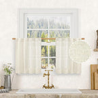 LAMIT Kitchen Semi Sheer Linen Curtains 24 Inch Long, Light Filtering Panels Back Tab and Rod Pocket Neutral Drapes for Cafe/Bathroom/Small Window, Natural, 2 Panels, 34 x 24 Inch