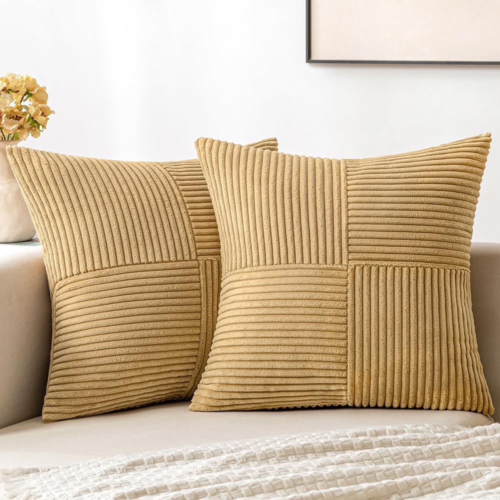 MIULEE Cream Yellow Decorative Throw Pillow Covers for Couch 18x18 Inch