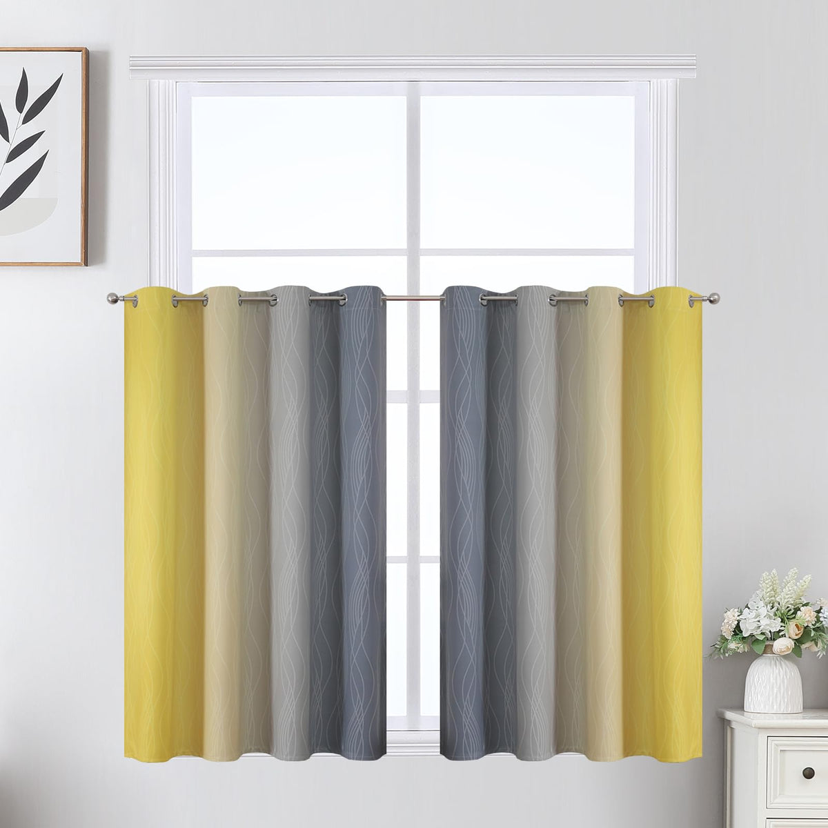 Sage Green and Greyish White Ombre Blackout Curtains for Bedroom 36 Inch