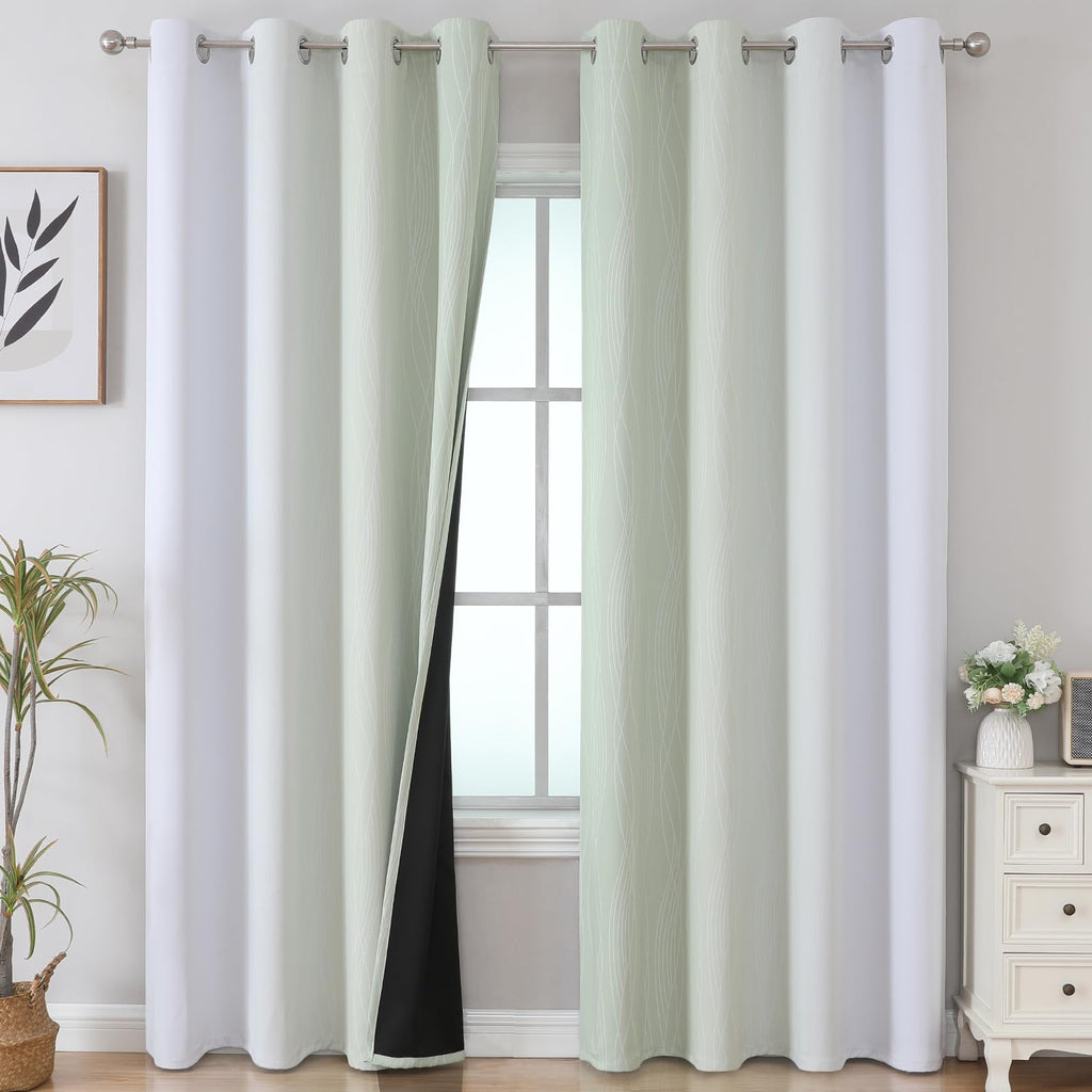 Sage Green and Greyish White Ombre Blackout Curtains for Bedroom 90 Inch