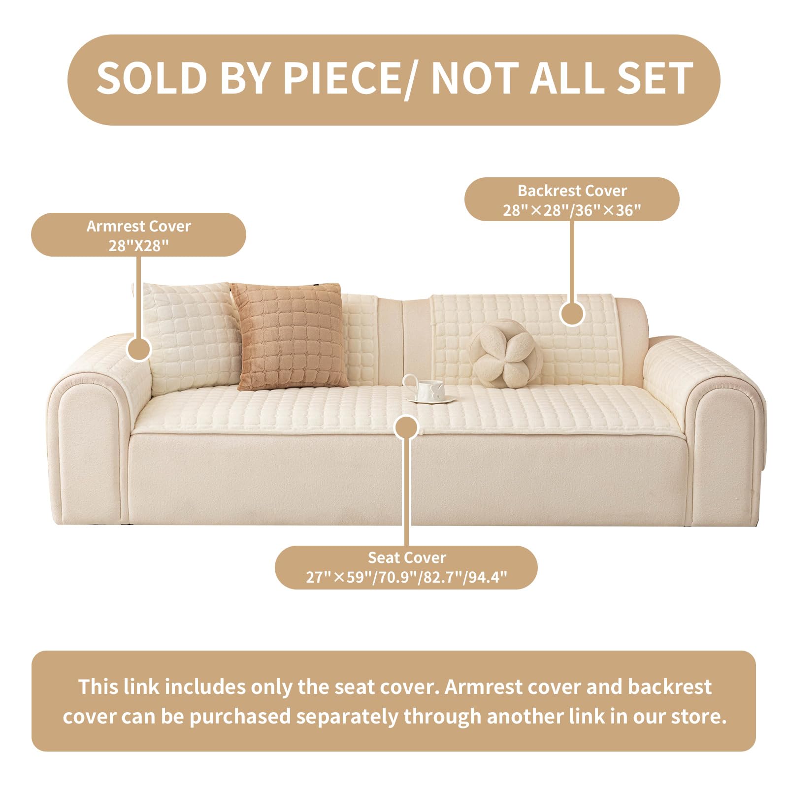 MDSASFD Velvet Couch Covers for Dogs, Dog Sectional Couch Covers, Pet Couchs Cover for 3-4 Seater, Couchs Protector for Dogs, Sectional Sofa Cover for Pet Washable(1PC,Beige White,27.6"×82.7")