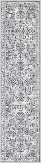 Yamaziot Washable Runner Rug 2x8 – Non Slip Boho Floral Hallway Runner Rug with Rubber Backing, Low Pile Faux Wool Distressed Carpet for Kitchen, Laundry, Bedroom, Entrance, Gray