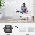 Easy-Going Stretch Oversized Chair Sofa Slipcover 1-Piece Couch Sofa Cover Furniture Protector Soft with Elastic Bottom for Kids Spandex Jacquard Fabric Small Checks Snow White