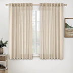 MIULEE Light Taupe Linen Curtains 54 Inch Length 2 Panels for Bedroom Living Room, Soft Linen Textured Window Drapes Semi Sheer Light Filtering Back Tab Rod Pocket Farmhouse Modern Burlap Look Decor