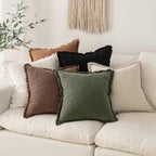 MIULEE Boho Linen Fringe Decorative Throw Pillow Covers Black 18x18