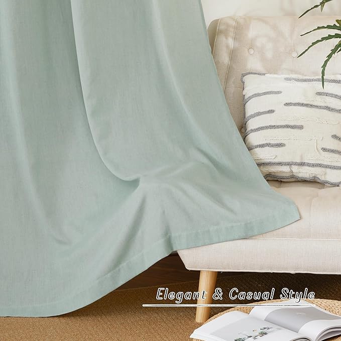 NICETOWN Sage Green Linen Doorway Curtains 80 inches Long, Grommet Thick Linen Weave Semi Sheer Window Treatments Privacy Assured with Light Filtering for Bedroom/Side Door, W34 x L80