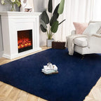 Ashler Faux Fur Rug, Ultra Soft Faux Rabbit Fur, Dark Blue Area Rugs, 6 x 9 Feet Rectangle, Machine Washable Nursery Decor Throw Rugs for Bedroom, Kids Room, Living Room