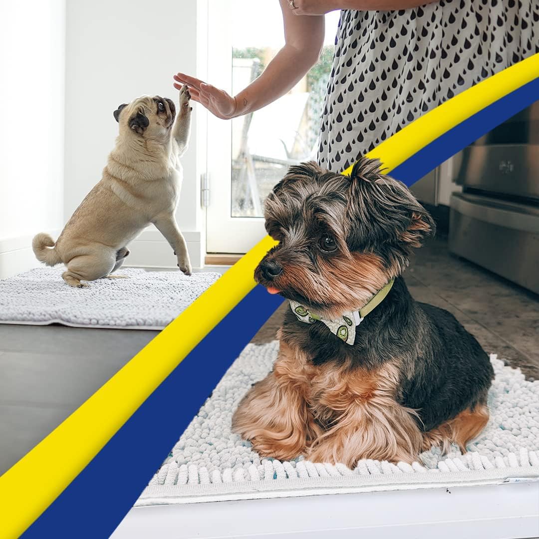 Muddy Mat® | Super Water Absorbent Door Mat Indoor, Microfiber Quick Dry Chenille Entryway Rug, Slip Resistant Front Door Mat, Indoor Mats for Entryway, Machine Washable Pet Rug, White 59"x35"