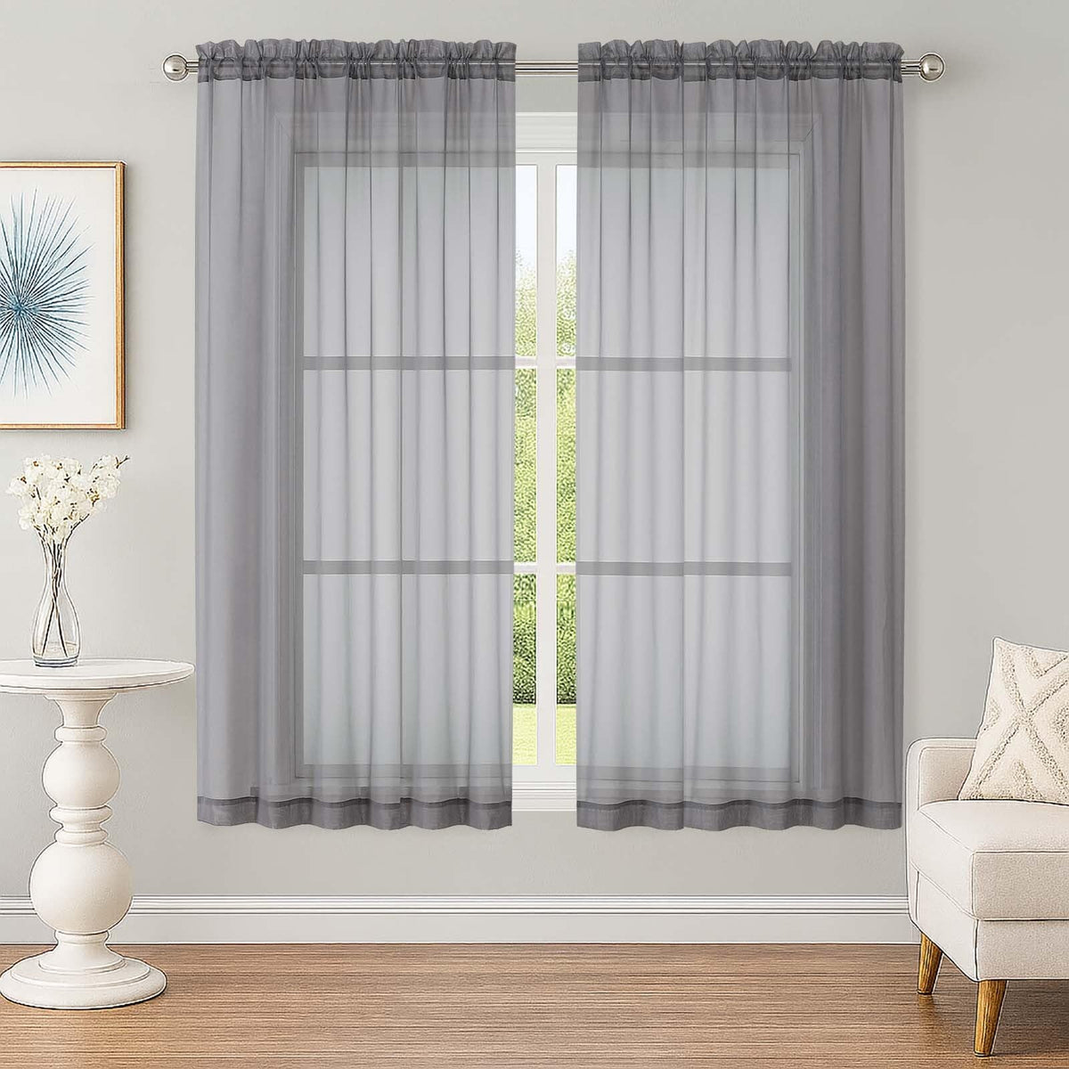 OWENIE White Sheer Curtains 63 Inch Long 2 Panels for Living Room 59" Wide
