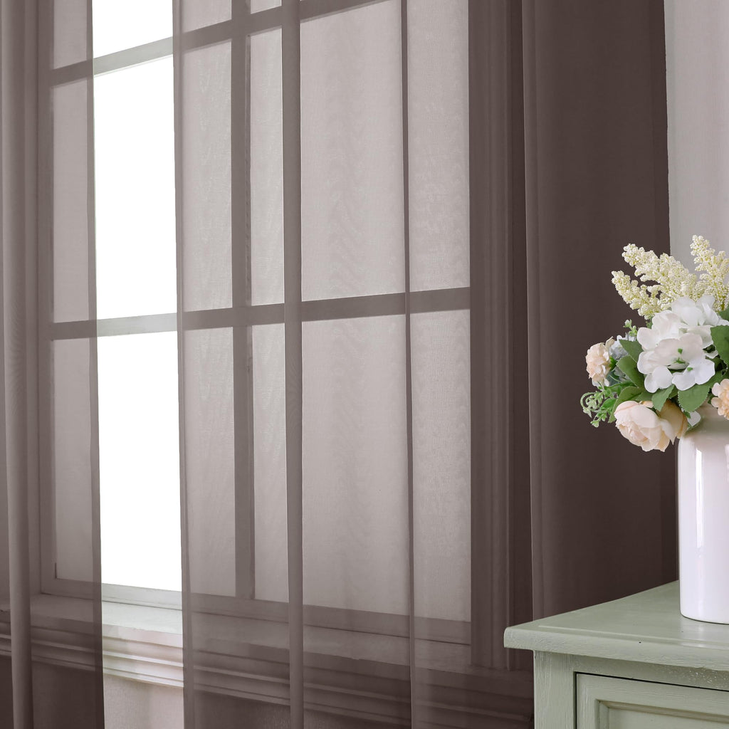 Aiyufeng Chocolate Sheer Curtains 72 Inches Long 2 Panels, Solid Voile Top Dual Rod Pockets Stylish Breathable Drapes Window Treatment for Kid's Room/Bedroom/Living Room, 42W x 72L, Chocolate Brown