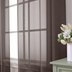 Aiyufeng Chocolate Sheer Curtains 72 Inches Long 2 Panels, Solid Voile Top Dual Rod Pockets Stylish Breathable Drapes Window Treatment for Kid's Room/Bedroom/Living Room, 42W x 72L, Chocolate Brown