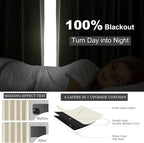 Topfinel 78 Inch Long Curtains for Sliding Door Closet Doors 100% Blackout Curtains for Living Room Bedroom Back Tab Pleated Heat Blocking Insulated Drapes Heat Cream White (W52 x L78) 2 Panels