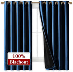 NICETOWN 100% Blackout Curtains with Black Liners, Thermal Insulated Full Blackout 2-Layer Lined Drapes, Energy Efficiency Window Draperies for Bedroom (Moroccan Blue, 2 Panels, 70" W by 63" L)