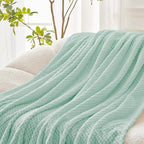 Exclusivo Mezcla Fleece Bed Blanket Twin Size, Super Soft and Warm Blankets for Couch, Sofa and Bed Waffle Textured, Cozy, Fuzzy and Lightweight (Mint Green, 60x80 inches)