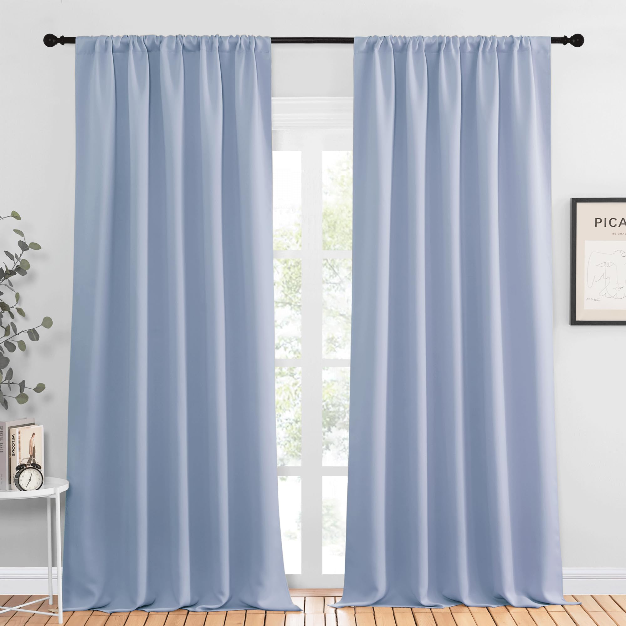 NICETOWN Blackout Curtains for Living Curtains, Vintage Blue, 2 Panels, 52 by 95, Room Darkening Window Curtain Panels, Easy-Care Solid Thermal Insulated Draperies/Drapes for Daughter Room