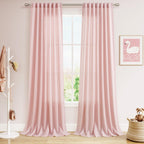 Nanspring Pink Linen Curtains 102 Inches Long Rod Pocket Back Tab Drapes 2 Panels Set for Kids Light Filtering Semi Sheer Pink Curtain 102 Length for Patio Door Bedroom 52x102