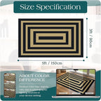 3x5 Modern Entry Rug - Small Washable Indoor Outdoor Mats for Front Door Non-Slip Porch Rug Black Tan Geometric Striped Throw Rugs for Living Room Bedroom Entryway Kitchen Office Porch Decor