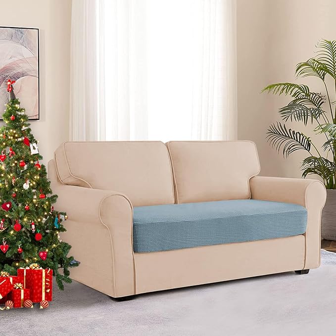 NC HOME Water Repellent Sofa Seat Slipcovers Stretch Cushion Covers, Seaters Replacement for Furniture Protector, Soft Flexibility with Elastic Bottom (Medium, Dusty Blue)