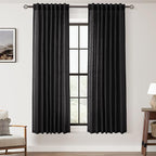 Black Linen Curtains 63 inches Long for Bedroom Back Tab Light Filtering Privacy Semi Sheer Black Curtains Living Room Boho Rustic Farmhouse Cotton Textured Gauze Curtain 2 Panel Set