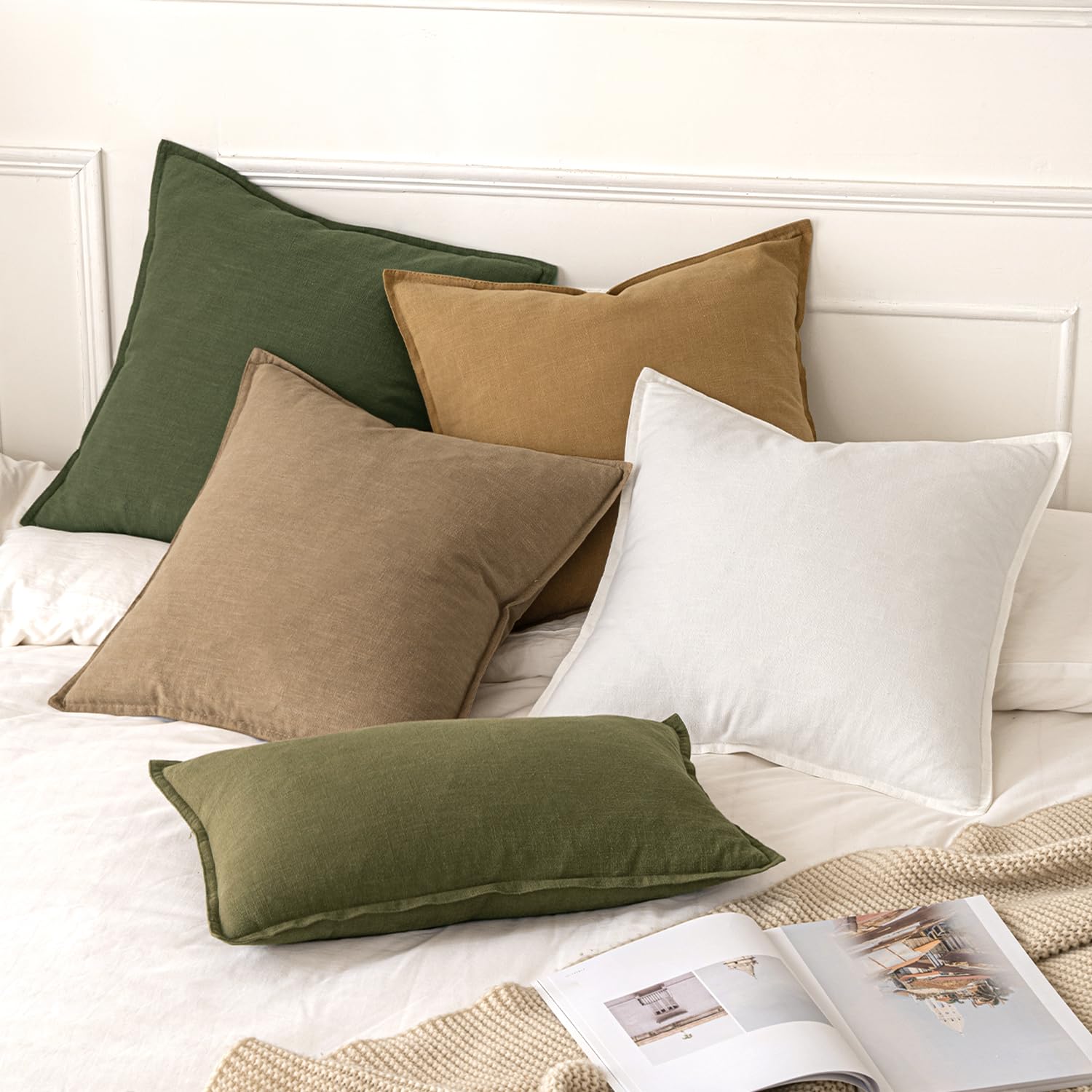 MIULEE Decorative Linen Euro Sham Pillow Covers 28x28 Inch Khaki