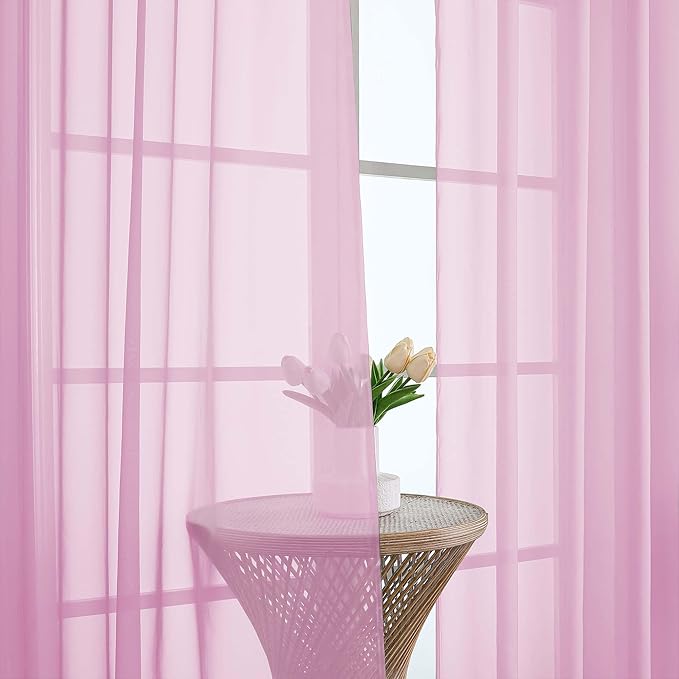 OWENIE Pink Sheer Curtains 72 Inches Long 2 Panels Set, Transparent Voile Sheer Curtain for Living Room Bedroom Window Sliding Glass Door Treatment, 59 x 72 Inch, Pink