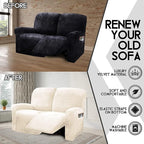 ULTICOR Reclining Love Seat Slipcover, 48" - 65" L, 6-Piece Velvet Stretch Loveseat Reclining Sofa Covers, 2 seat Love seat Recliner Cover, Thick, Soft, Washable (Ivory)
