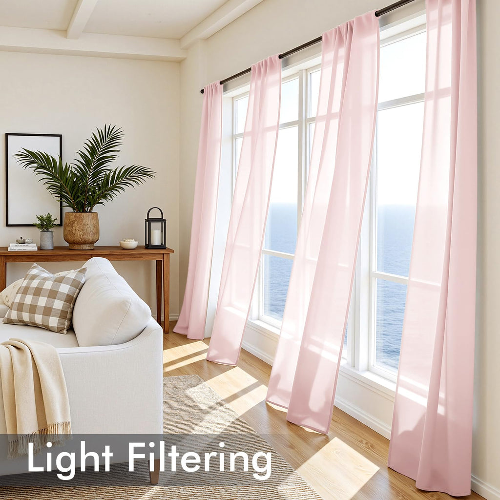 MIULEE Blush Pink Sheer Curtains 96 Inches Long 4 Panels 42 x 96 Inches