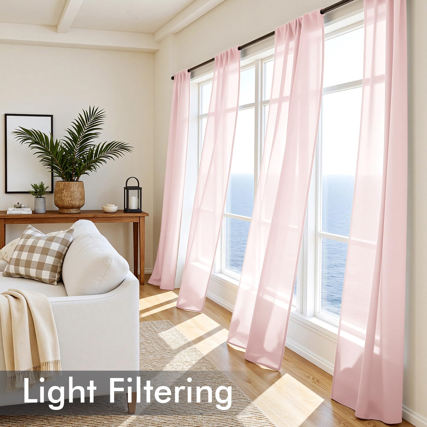 MIULEE Blush Pink Sheer Curtains 96 Inches Long 4 Panels 42 x 96 Inches