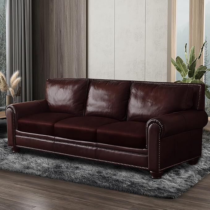 Leather Look Couch Cushion Covers Sofa Seat Slipcovers Sets Couches Furniture Protector for Sectional Armchair Loveseat Pets Kids Stretch Spandex Fabric (3 Cushion XL Sofa, Burgundy)