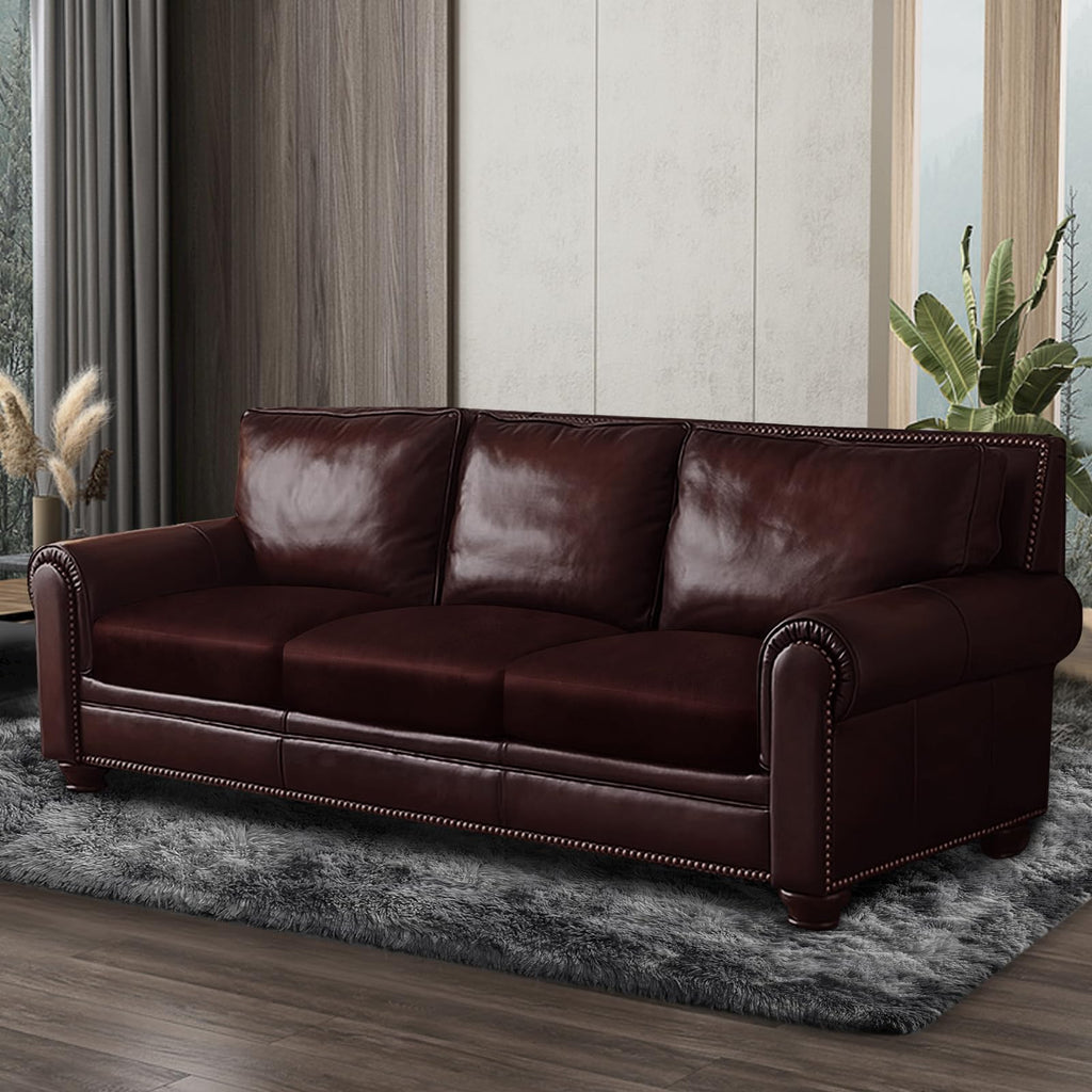 ANARACHON Leather Look Couch Cushion Covers Sofa Seat Slipcovers Sets Couches Furniture Protector for Sectional Armchair Loveseat Pets Kids Stretch Spandex Fabric (3 Cushion Sofa, Burgundy)