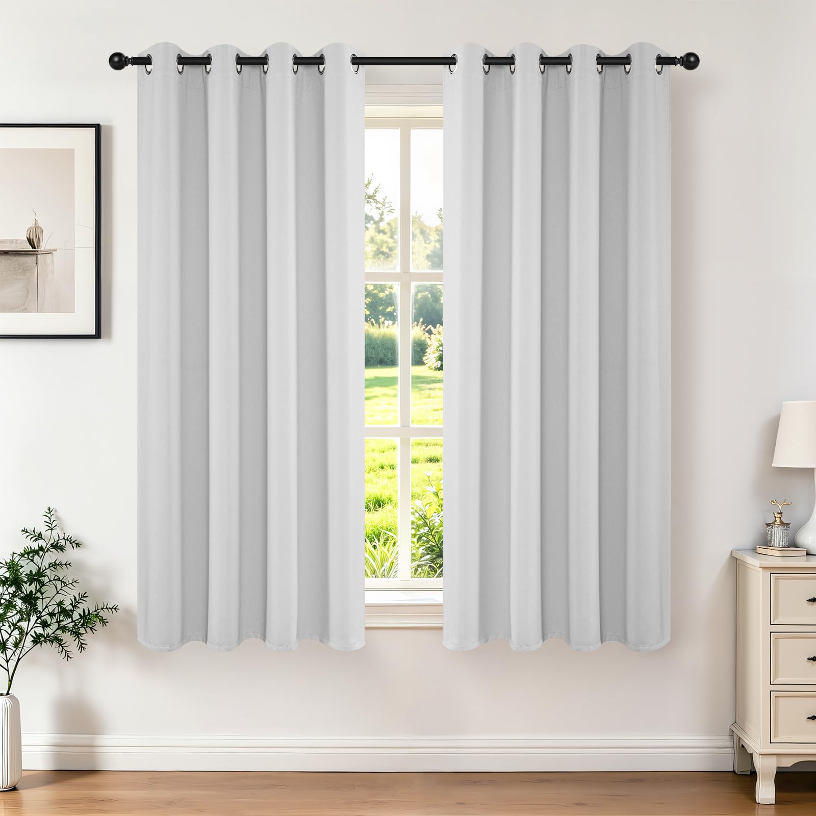 Joydeco White Curtains 72 Inches Long 2 Panels Set, Thermal Insulated Long Curtains& Drapes 2 Burg, Room Darkening Grommet Drapes for Living Room Bedroom Window (W52 x L72 Inch, Greyish White)