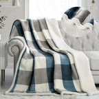 PU MEI Sherpa Blanket Queen Plaid Thick Bed Blanket, 80”*90” Super Soft Flannel Fuzzy Fleece Reversible Velvet Plush Warm Blanket for Couch (Blue White Check)