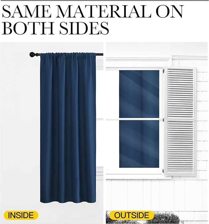 NICETOWN Kitchen Curtains, Short Blackout Drapes, Moroccan Blue, 34" Wide by 54" Long, 2 PCs, Thermal Insulated Blackout Curtain Panels for Kids Room, Play Room