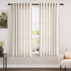 Beige Linen Textured Curtains 2 Panels Set 60 Inches Long for Living Room Bedroom Short Semi Sheer Light Filtering Back Tab Rod Pocket Drapes Half Privacy Protected Curtain for Farmhouse W52xL60