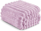 Exclusivo Mezcla King Size Flannel Fleece Blanket, Super Soft Striped Jacquard Bed Blanket, Lightweight Fuzzy Cozy for All Seasons, 90x104 Inches, Lilac Purple