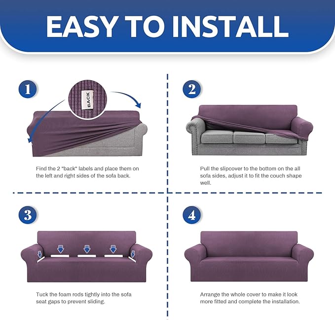 KEKUOU Stretch Oversized Couch Covers for Sofa Slipcover,Dark Purple
