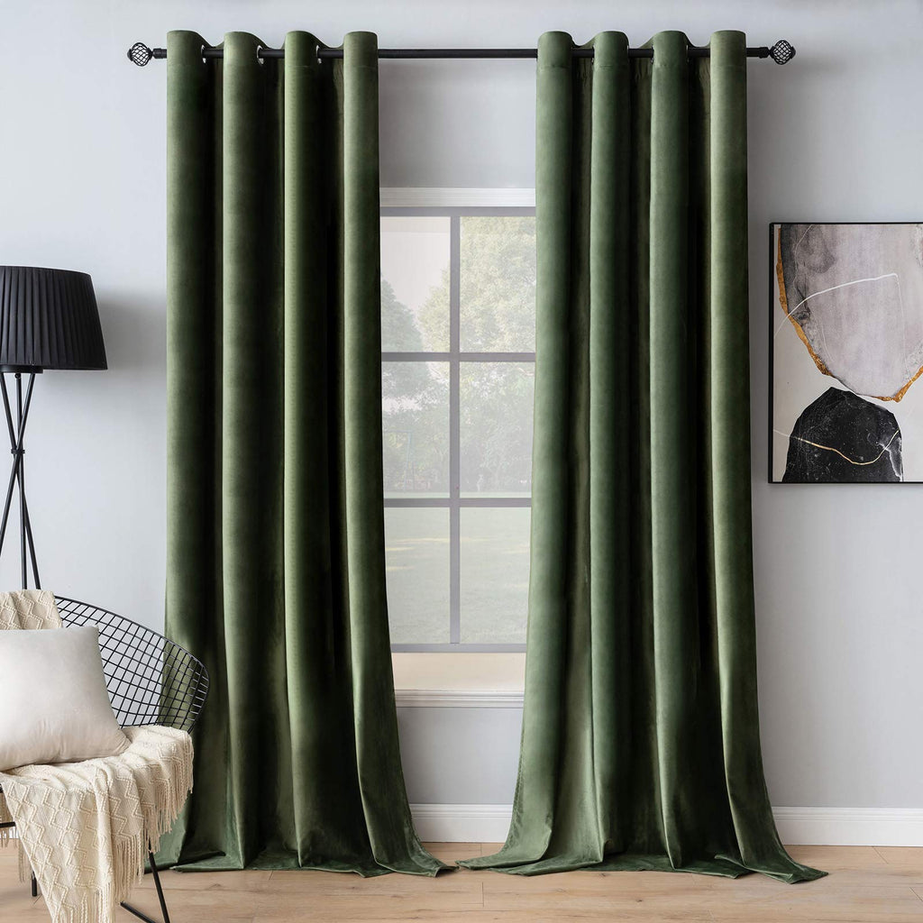 MIULEE Velvet Curtains Olive Green 52 x 84 Inch Length Set of 2